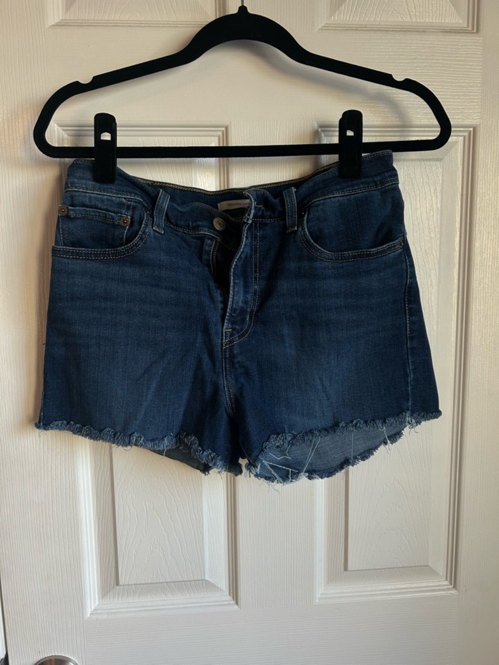 Levi's Dark Blue Frayed Hem Denim Shorts